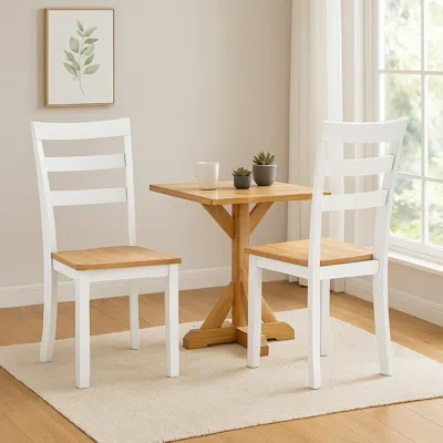 Hivvago Gasy Dining Chair Set Of 2, 22 Inch White And Brown Mango Wood Veneer