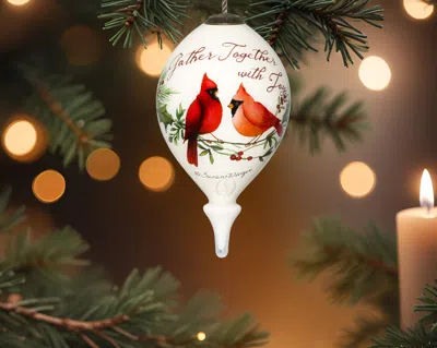 Hivvago Gather Together With Joy Cardinals Hand Painted Mouth Blown Glass Ornament In Multi