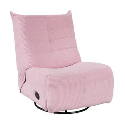 Hivvago Gea 35 Inch Swivel Recliner Chair, Tufted, Pink Corduroy, Solid Wood
