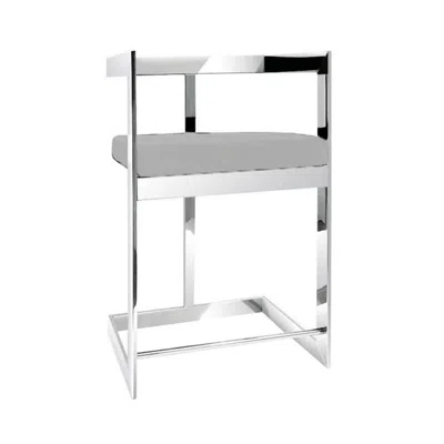Hivvago Gei 26 Inch Counter Stool Chair, Low Back, Gray Velvet, Cantilever Chrome