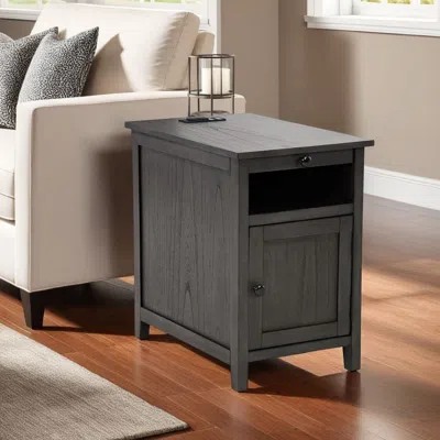 Hivvago Gena Side End Table, Shelf And Pull Out Tray, Gray Solid Wood 24 Inch