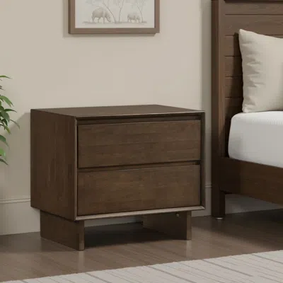 Hivvago Genu Nightstand, 2 Drawers W Fingertip Handles, Warm Walnut Brown