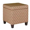 Hivvago Geometric Patterned Square Wooden Ottoman With Lift Off Lid Storage, Orange And Cream In Multi
