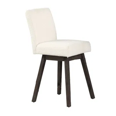 Hivvago Ghy 25 Inch Swivel Counter Chair Set Of 2, White Textured Upholstery, Brown