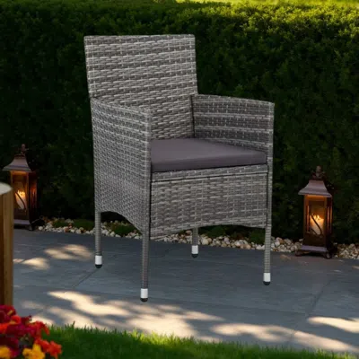 Hivvago Gil Outdoor Dining Chair Set Of 2, Gray Cushions And Poly Rattan