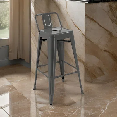 Hivvago Giri 26 Inch Counter Stool Chair, Footrest And Tapered Legs, Light Gray