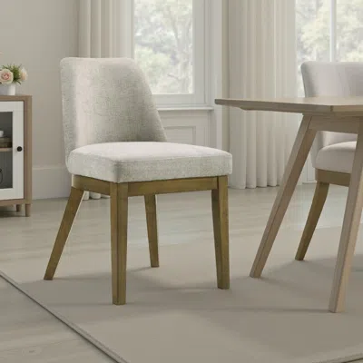 Hivvago Givy Dining Armless Chair Set Of 2, Tapered Legs, Oak Brown Wood, Tan