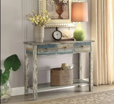 Hivvago Glancio Beautiful Console Table, Antique Oak & Teal Blue