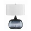Hivvago Glass Body Table Lamp With Drum Shade And Bubble Design, Blue And White In Multi