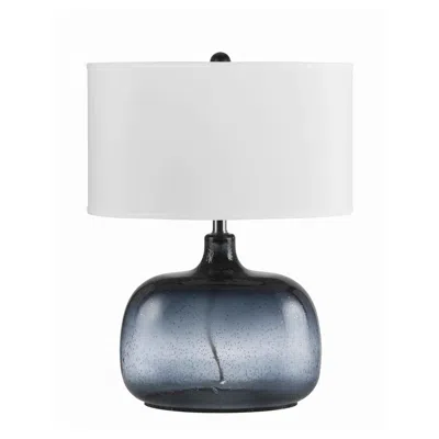 Hivvago Glass Body Table Lamp With Drum Shade And Bubble Design, Blue And White In Multi