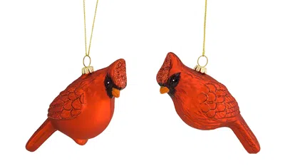 Hivvago Glass Cardinal Bird Ornament (set Of 12) In Orange