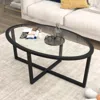 Hivvago Glass Coffee Table Oval Living Room Table With Cross Base And Acacia Wood Legs-black