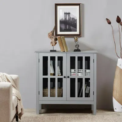 Hivvago Glass Door Sideboard Console Storage Buffet Cabinet-gray