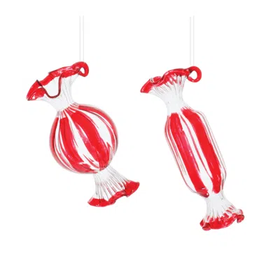 Hivvago Glass Peppermint Candy Ornament (set Of 12) In Red