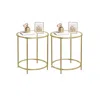 Hivvago Glass Round Side Table With Metal Frame, Set Of 2 In Gold