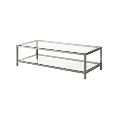 Hivvago Glass Top Coffee Table With Metal Frame And Open Shelf, Silver