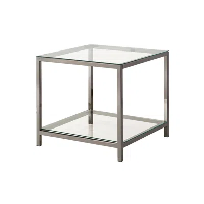 Hivvago Glass Top End Table With Metal Frame And Open Shelf, Nickel