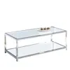 Hivvago Glass Top Metal Coffee Table With Open Bottom Shelf, Silver And Clear In Transparent