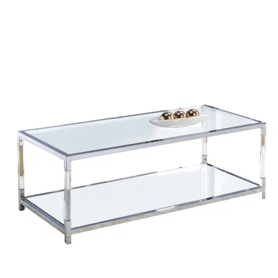 Hivvago Glass Top Metal Coffee Table With Open Bottom Shelf, Silver And Clear In Transparent