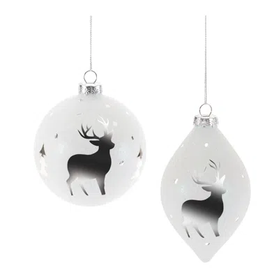 Hivvago Glittered Glass Deer Ornament (set Of 6) In White