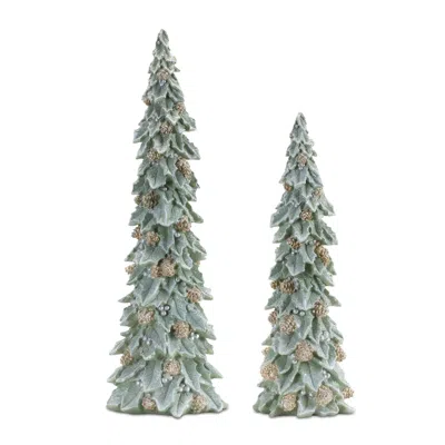 Hivvago Glittered Holly Pinecone Tree (set Of 2) In Blue
