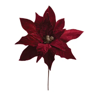 Hivvago Glittered Poinsettia Flower Stem (set Of 6) In Red