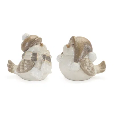 Hivvago Glittered Winter Bird With Hat (set Of 4) In Neutral