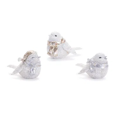 Hivvago Glittered Winter Bird With Scarf (set Of 6) In White