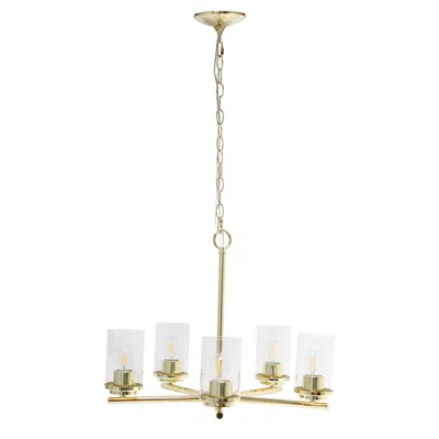 Hivvago Gold And Clear Chandelier Five Light Iron Ceiling Light With Clear Shades