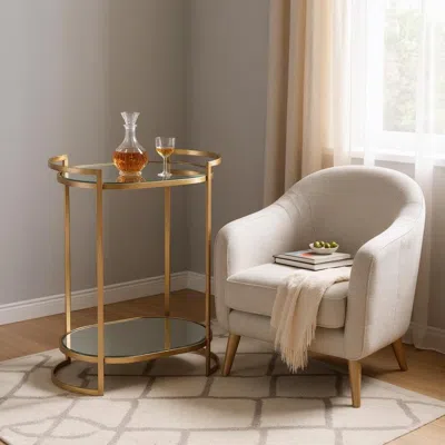 Hivvago Gold And Silver Metal And Mirrored Glass Bar Cart In Neutral