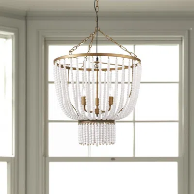 Hivvago Gold And White Empire Three Light Metal And Beads Dimmable Chandelier In Multi