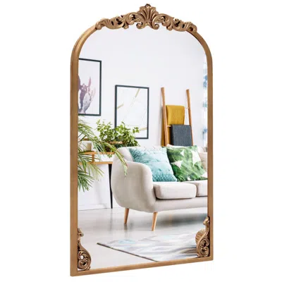 Hivvago Gold Arched Wall Mirror Vintage Ornate Baroque Style Small Metal Frame Home Decor