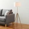 Hivvago Gold Metal Adjustable Tripod Floor Lamp With White Linen Drum Shade In Gold