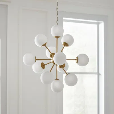 Hivvago Gold Sputnik Eleven Light Frosted Metal And Glass Dimmable Chandelier With White Shades