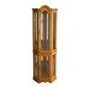 Hivvago Golden Oak Scallop Top Lighted Corner Curio Cabinet In Brown