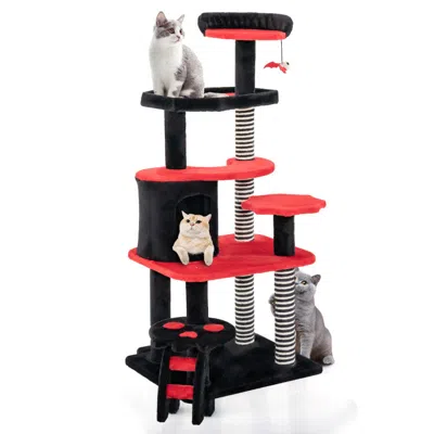 Hivvago Gothic Cat Tree With Cat Bed Cat Condo And Sisal Scratching Post Black & Red In Green