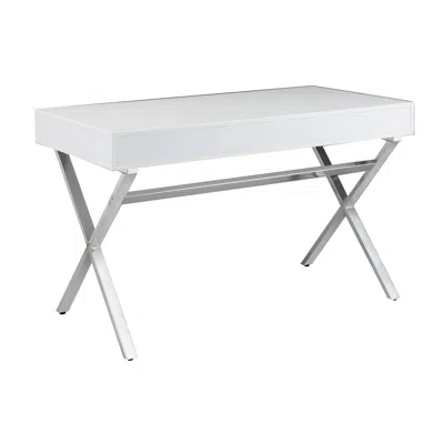 Hivvago Gracie 47 Inch Desk, White Rectangular Top, 2 Drawers, Chrome Metal Legs In Gray
