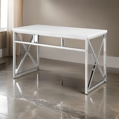 Hivvago Gracie 47 Inch Desk, White Rectangular Top, Metal Legs In Chrome Finish