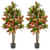Hivvago Gradient Leaves 5 Ft Tall Artificial Croton Plant With Nursery Pot-2 Pack In Multi