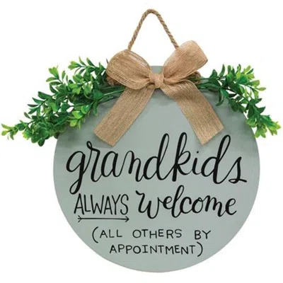 Hivvago Grandkids Always Welcome Round Sign W/greenery