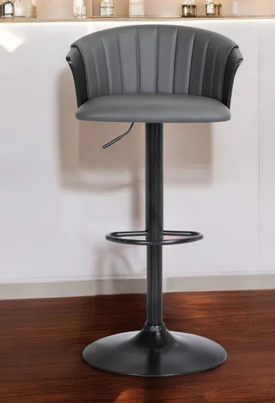 Hivvago Gray And Black Faux Leather With Metal Swivel Adjustable Height Bar Chair