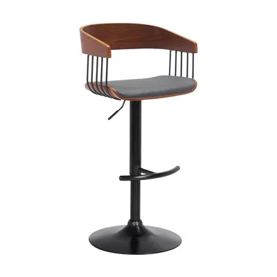 Hivvago Gray And Black Faux Leather With Metal Swivel Adjustable Height Bar Chair In Brown