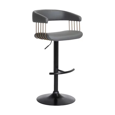 Hivvago Gray And Black Faux Leather With Metal Swivel Adjustable Height Bar Chair