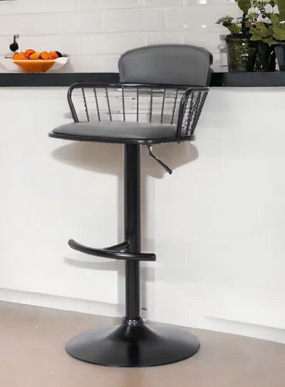Hivvago Gray And Black Faux Leather With Metal Swivel Low Back Adjustable Height Bar Chair