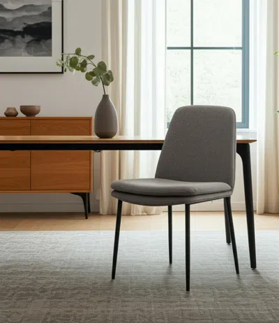 Hivvago Gray And Black Upholstered Fabric And Metal Dining Side Chair