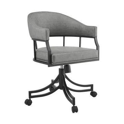 Hivvago Gray And Black Upholstered Faux Leather Open Back Dining Arm Chair With Wheels In Brown