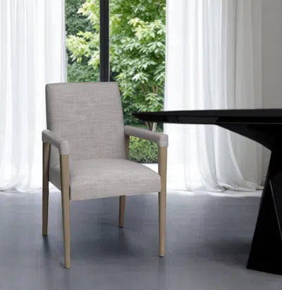Hivvago Gray And Brown Upholstered Fabric King Louis Back Dining Arm Chair