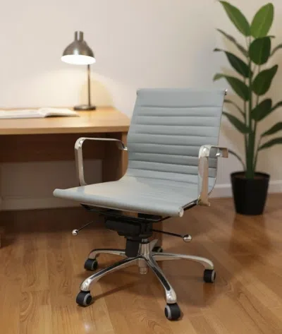 Hivvago Gray And Silver Faux Leather Adjustable Height Swivel Rolling Office Chair
