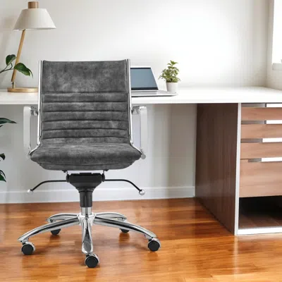 Hivvago Gray And Silver Steel And Velvet Adjustable Swivel Rolling Conference Office Chair