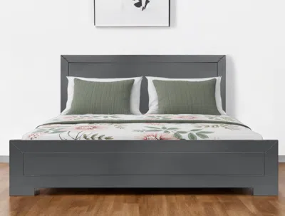 Hivvago Gray Inlaid Panels Wood Queen Bed Frame